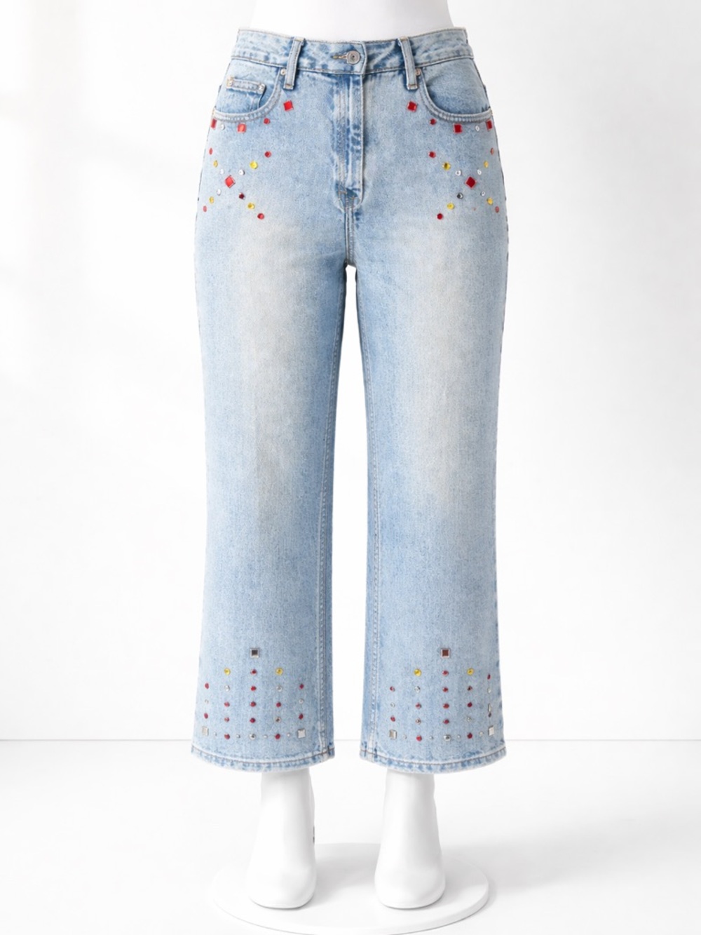 Tommy Hilfiger Y2K Vintage Light Wash Embellished Straight‎ Cropped Jean Size 14